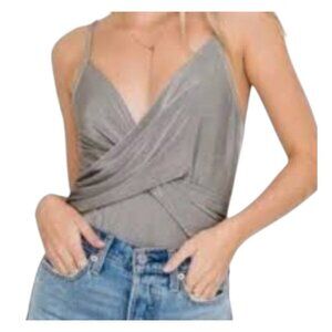 ASTR The Label Women's Grey and Silver Bodysuit I Size: XL